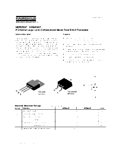 Fairchild Semiconductor ndp6020p ndb6020p  . Electronic Components Datasheets Active components Transistors Fairchild Semiconductor ndp6020p_ndb6020p.pdf