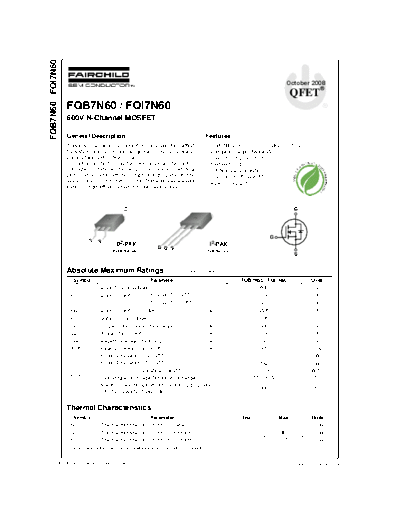 Fairchild Semiconductor fqb7n60 fqi7n60  . Electronic Components Datasheets Active components Transistors Fairchild Semiconductor fqb7n60_fqi7n60.pdf