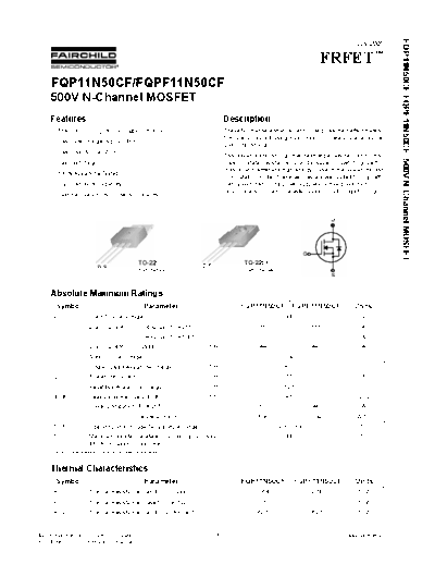 Fairchild Semiconductor fqp11n50cf fqpf11n50cf  . Electronic Components Datasheets Active components Transistors Fairchild Semiconductor fqp11n50cf_fqpf11n50cf.pdf