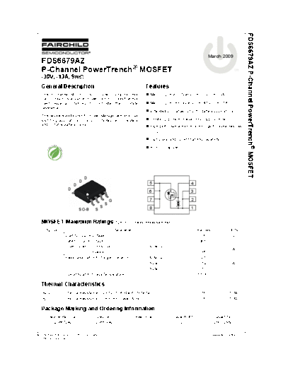 Fairchild Semiconductor fds6679az  . Electronic Components Datasheets Active components Transistors Fairchild Semiconductor fds6679az.pdf