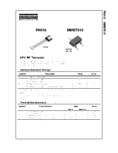 Fairchild Semiconductor pn918 mmbt918  . Electronic Components Datasheets Active components Transistors Fairchild Semiconductor pn918_mmbt918.pdf