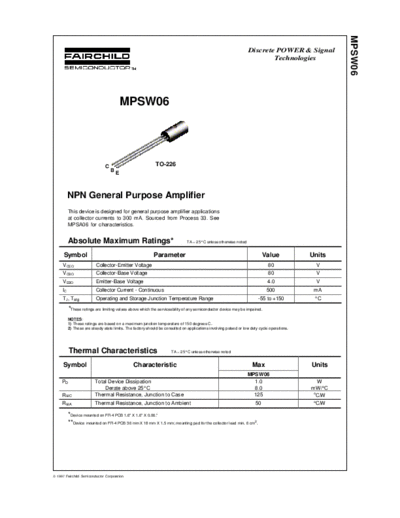 Fairchild Semiconductor mpsw06  . Electronic Components Datasheets Active components Transistors Fairchild Semiconductor mpsw06.pdf