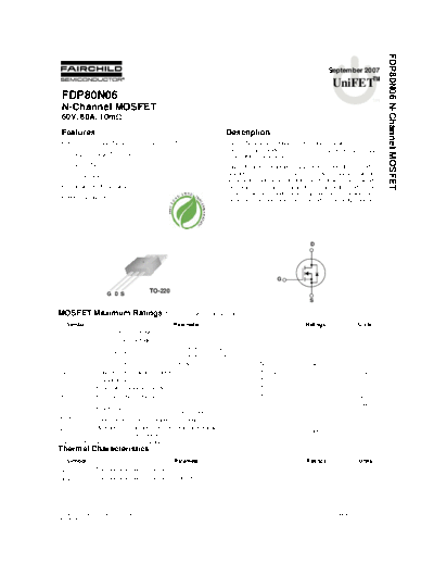 Fairchild Semiconductor fdp80n06  . Electronic Components Datasheets Active components Transistors Fairchild Semiconductor fdp80n06.pdf