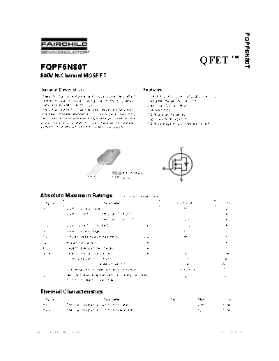 Fairchild Semiconductor fqpf6n80t  . Electronic Components Datasheets Active components Transistors Fairchild Semiconductor fqpf6n80t.pdf