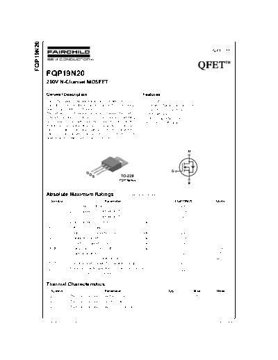 Fairchild Semiconductor fqp19n20  . Electronic Components Datasheets Active components Transistors Fairchild Semiconductor fqp19n20.pdf