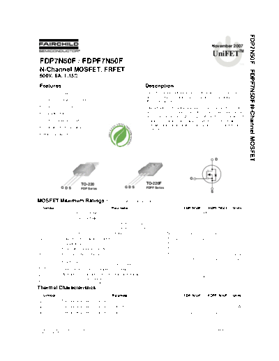 Fairchild Semiconductor fdp7n50f fdpf7n50f  . Electronic Components Datasheets Active components Transistors Fairchild Semiconductor fdp7n50f_fdpf7n50f.pdf