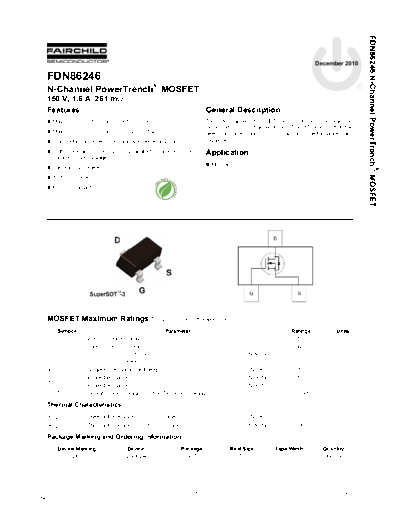 Fairchild Semiconductor fdn86246  . Electronic Components Datasheets Active components Transistors Fairchild Semiconductor fdn86246.pdf