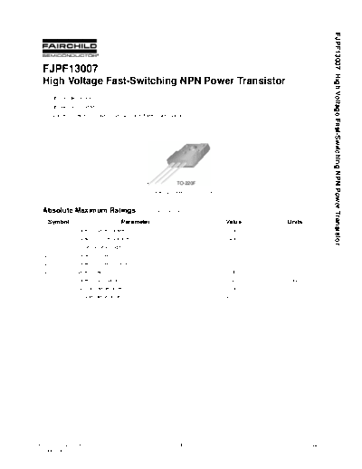 Fairchild Semiconductor fjpf13007  . Electronic Components Datasheets Active components Transistors Fairchild Semiconductor fjpf13007.pdf