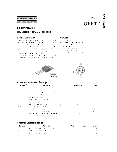 Fairchild Semiconductor fqp13n06l  . Electronic Components Datasheets Active components Transistors Fairchild Semiconductor fqp13n06l.pdf
