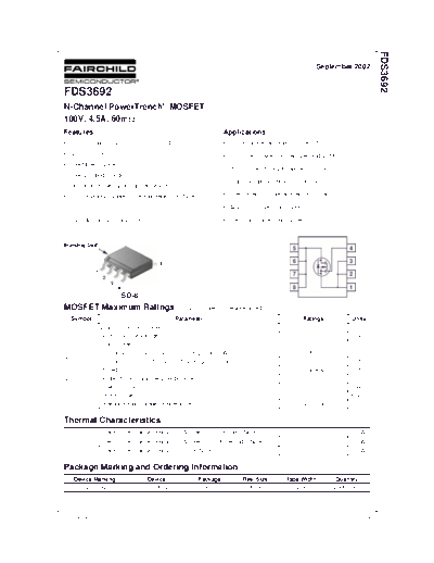 Fairchild Semiconductor fds3692  . Electronic Components Datasheets Active components Transistors Fairchild Semiconductor fds3692.pdf