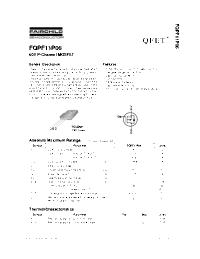 Fairchild Semiconductor fqpf11p06  . Electronic Components Datasheets Active components Transistors Fairchild Semiconductor fqpf11p06.pdf