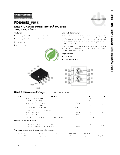 Fairchild Semiconductor fds9958 f085  . Electronic Components Datasheets Active components Transistors Fairchild Semiconductor fds9958_f085.pdf