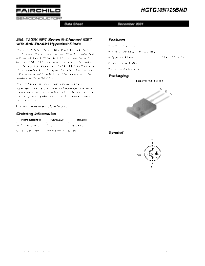 Fairchild Semiconductor hgtg10n120bnd  . Electronic Components Datasheets Active components Transistors Fairchild Semiconductor hgtg10n120bnd.pdf