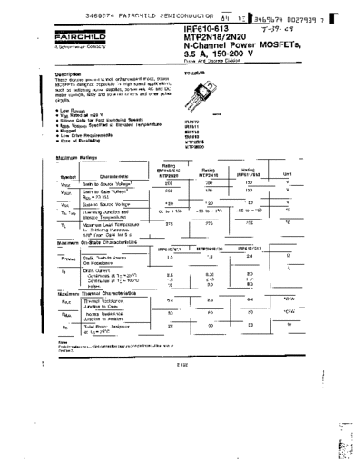 Fairchild Semiconductor irf610  . Electronic Components Datasheets Active components Transistors Fairchild Semiconductor irf610.pdf