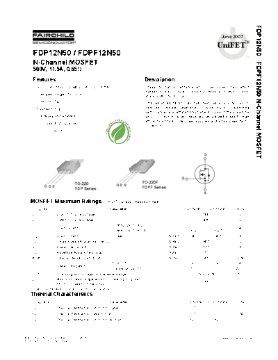 Fairchild Semiconductor fdp12n50 fdpf12n50  . Electronic Components Datasheets Active components Transistors Fairchild Semiconductor fdp12n50_fdpf12n50.pdf