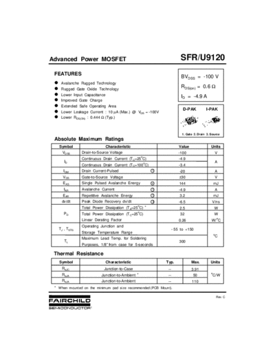 Fairchild Semiconductor sfr9120 sfu9120  . Electronic Components Datasheets Active components Transistors Fairchild Semiconductor sfr9120_sfu9120.pdf