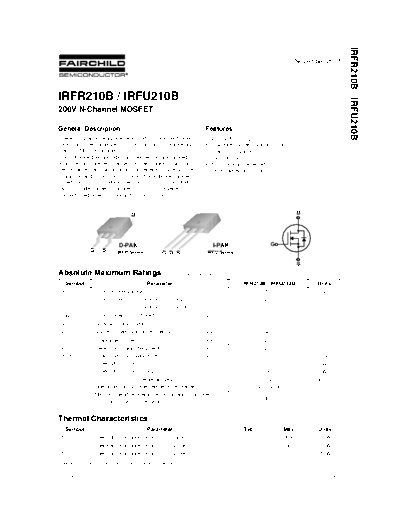 Fairchild Semiconductor irfr210b irfu210b  . Electronic Components Datasheets Active components Transistors Fairchild Semiconductor irfr210b_irfu210b.pdf