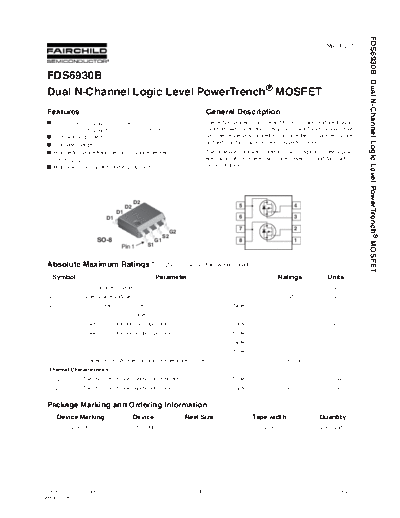 Fairchild Semiconductor fds6930b  . Electronic Components Datasheets Active components Transistors Fairchild Semiconductor fds6930b.pdf