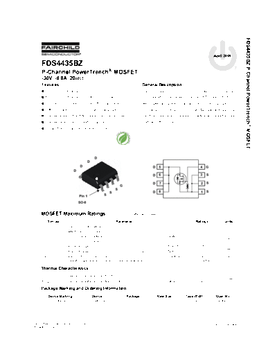 Fairchild Semiconductor fds4435bz  . Electronic Components Datasheets Active components Transistors Fairchild Semiconductor fds4435bz.pdf