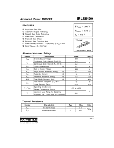 Fairchild Semiconductor irls640a  . Electronic Components Datasheets Active components Transistors Fairchild Semiconductor irls640a.pdf