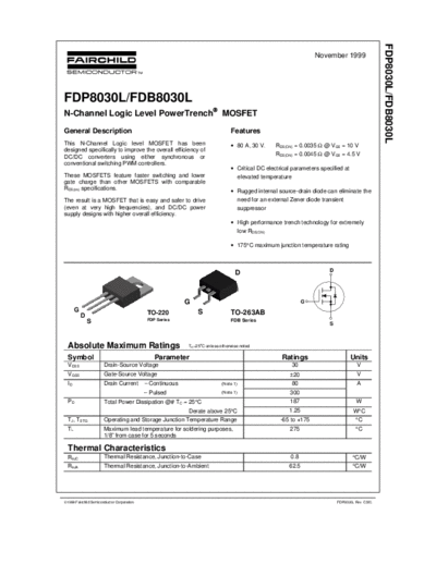 Fairchild Semiconductor fdp8030l fdb8030l  . Electronic Components Datasheets Active components Transistors Fairchild Semiconductor fdp8030l_fdb8030l.pdf