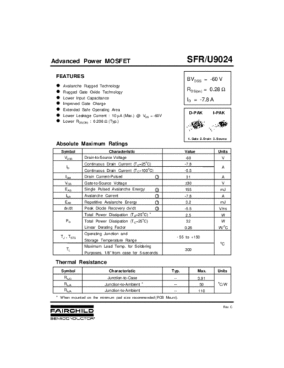 Fairchild Semiconductor sfu9024 sfr9024  . Electronic Components Datasheets Active components Transistors Fairchild Semiconductor sfu9024_sfr9024.pdf