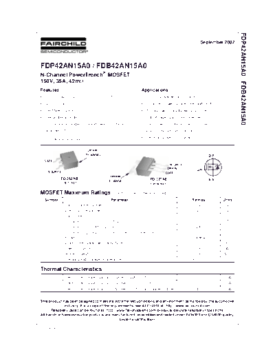 Fairchild Semiconductor fdp42an15a0 fdb42an15a0  . Electronic Components Datasheets Active components Transistors Fairchild Semiconductor fdp42an15a0_fdb42an15a0.pdf