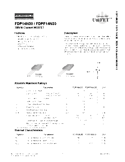 Fairchild Semiconductor fdp14n30 fdpf14n30  . Electronic Components Datasheets Active components Transistors Fairchild Semiconductor fdp14n30_fdpf14n30.pdf