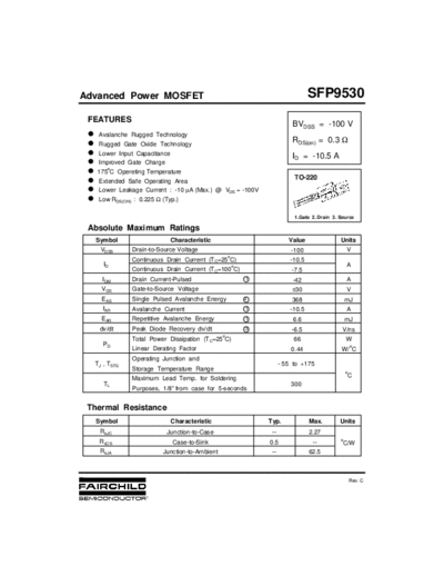 Fairchild Semiconductor sfp9530  . Electronic Components Datasheets Active components Transistors Fairchild Semiconductor sfp9530.pdf