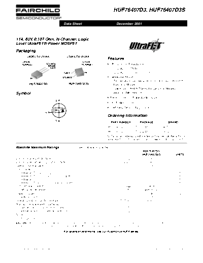 Fairchild Semiconductor huf76407d3 huf76407d3s  . Electronic Components Datasheets Active components Transistors Fairchild Semiconductor huf76407d3_huf76407d3s.pdf