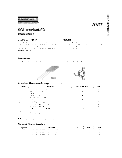 Fairchild Semiconductor sgl160n60ufd  . Electronic Components Datasheets Active components Transistors Fairchild Semiconductor sgl160n60ufd.pdf