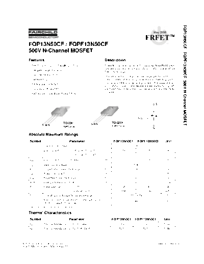 Fairchild Semiconductor fqp13n50cf fqpf13n50cf  . Electronic Components Datasheets Active components Transistors Fairchild Semiconductor fqp13n50cf_fqpf13n50cf.pdf