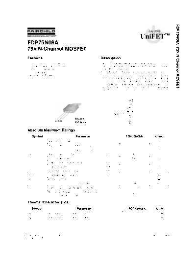 Fairchild Semiconductor fdp75n08a  . Electronic Components Datasheets Active components Transistors Fairchild Semiconductor fdp75n08a.pdf