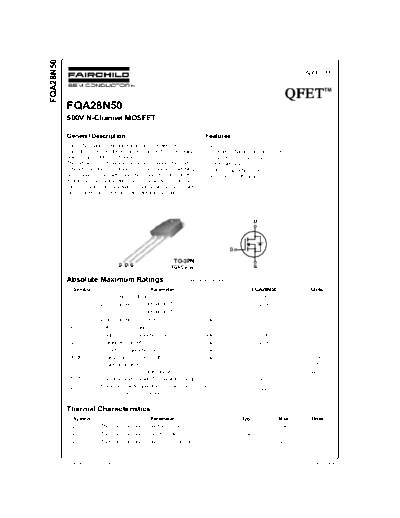 Fairchild Semiconductor fqa28n50  . Electronic Components Datasheets Active components Transistors Fairchild Semiconductor fqa28n50.pdf
