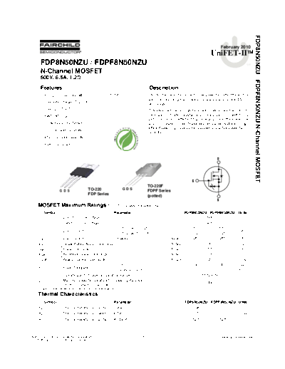 Fairchild Semiconductor fdp8n50nzu fdpf8n50nzu  . Electronic Components Datasheets Active components Transistors Fairchild Semiconductor fdp8n50nzu_fdpf8n50nzu.pdf