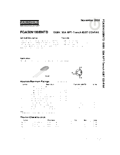 Fairchild Semiconductor fga50n100bntd  . Electronic Components Datasheets Active components Transistors Fairchild Semiconductor fga50n100bntd.pdf