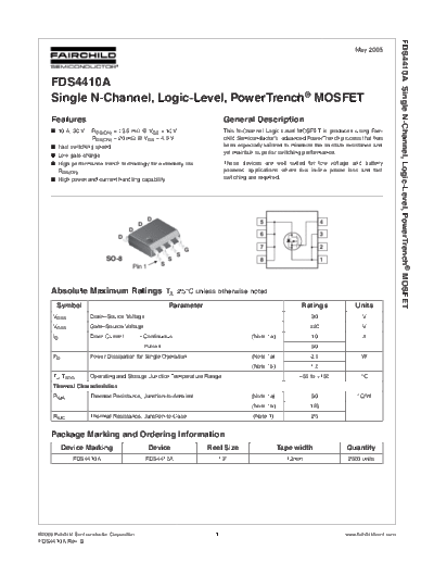 Fairchild Semiconductor fds4410a  . Electronic Components Datasheets Active components Transistors Fairchild Semiconductor fds4410a.pdf