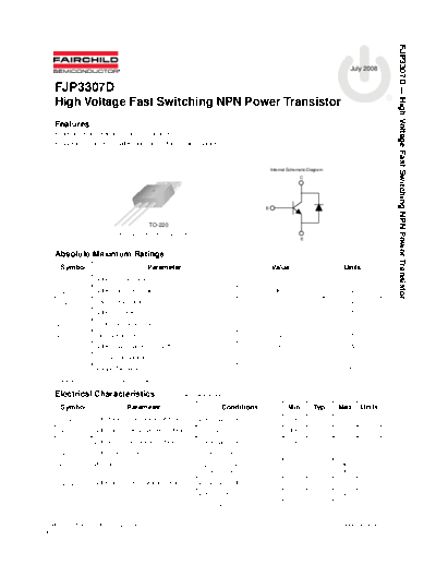 Fairchild Semiconductor fjp3307d  . Electronic Components Datasheets Active components Transistors Fairchild Semiconductor fjp3307d.pdf