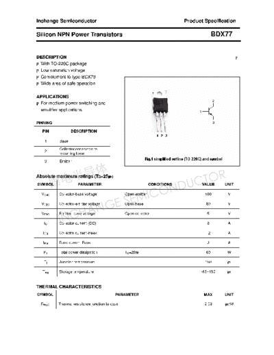 Inchange Semiconductor bdx77  . Electronic Components Datasheets Active components Transistors Inchange Semiconductor bdx77.pdf