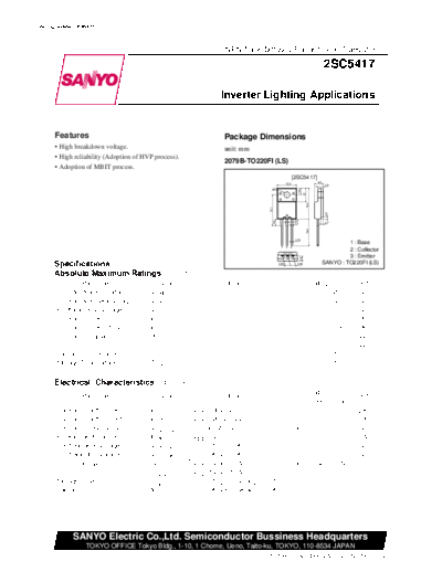 Sanyo 2sc5417  . Electronic Components Datasheets Active components Transistors Sanyo 2sc5417.pdf