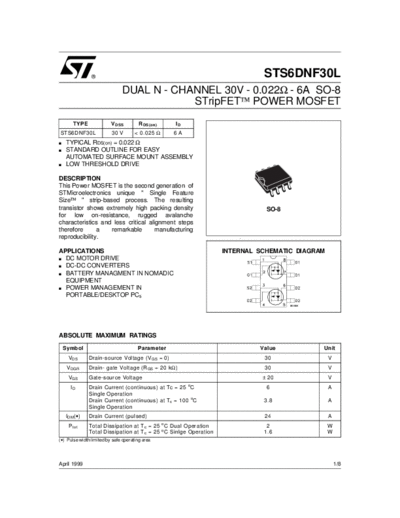 ST sts6dnf30l  . Electronic Components Datasheets Active components Transistors ST sts6dnf30l.pdf