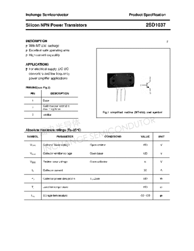 Inchange Semiconductor 2sd1037  . Electronic Components Datasheets Active components Transistors Inchange Semiconductor 2sd1037.pdf