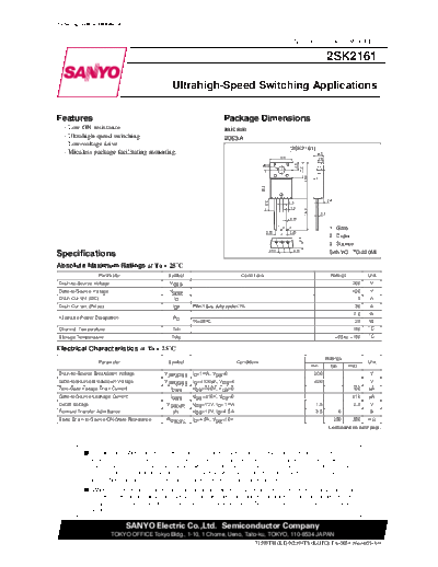 Sanyo 2sk2161  . Electronic Components Datasheets Active components Transistors Sanyo 2sk2161.pdf