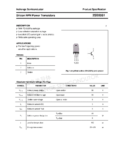 Inchange Semiconductor 2sd2061  . Electronic Components Datasheets Active components Transistors Inchange Semiconductor 2sd2061.pdf