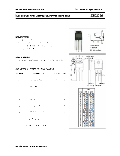 Inchange Semiconductor 2sd2256  . Electronic Components Datasheets Active components Transistors Inchange Semiconductor 2sd2256.pdf