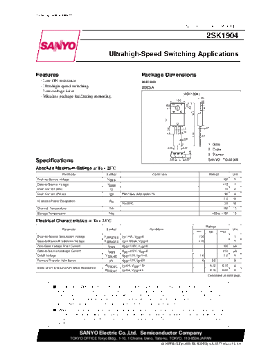 Sanyo 2sk1904  . Electronic Components Datasheets Active components Transistors Sanyo 2sk1904.pdf
