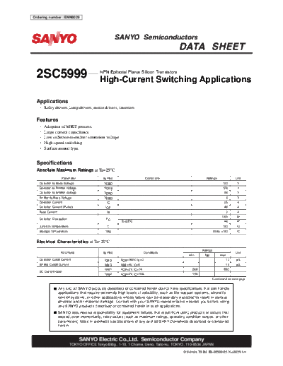 Sanyo 2sc5999  . Electronic Components Datasheets Active components Transistors Sanyo 2sc5999.pdf