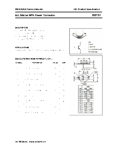 Inchange Semiconductor bu111  . Electronic Components Datasheets Active components Transistors Inchange Semiconductor bu111.pdf