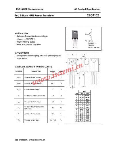 Inchange Semiconductor 2sc4162  . Electronic Components Datasheets Active components Transistors Inchange Semiconductor 2sc4162.pdf