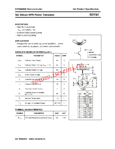 Inchange Semiconductor bdy92  . Electronic Components Datasheets Active components Transistors Inchange Semiconductor bdy92.pdf